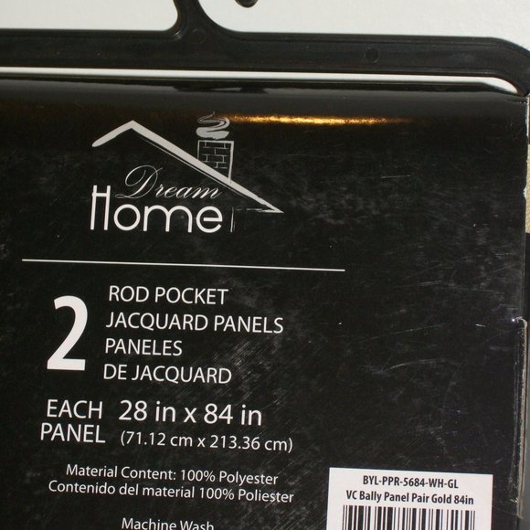 DREAM HOME NWT Gold Jacquard Rod Pocket Curtains Drapes 2 Panels 28" x 84" each - Picture 4 of 8